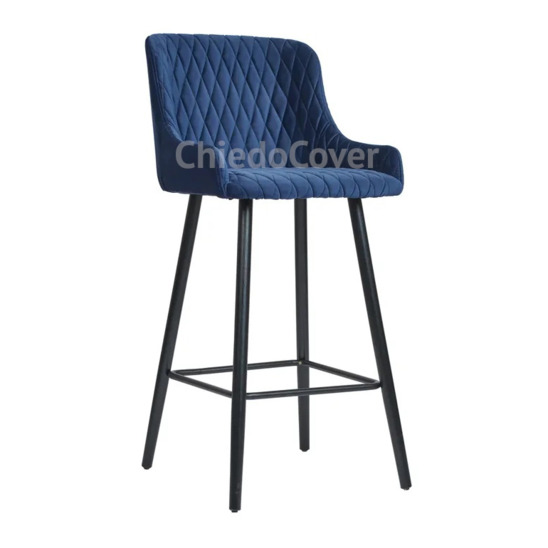 Mint bar stool blue velour, black enamel - photo 1