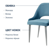 Product photo Milan chair, velour, pale blue, metal legs, grey from the ChiedoCover company.