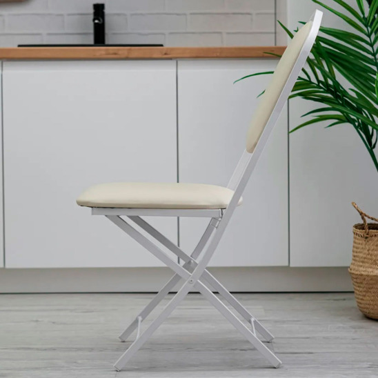 Hit 20mm folding chair, white, beige eco-leather - photo 2