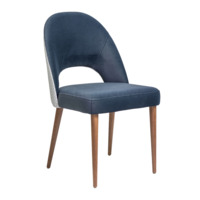 Product photo Mallin chair, blue velour, grey jacquard backrest, walnut legs from the manufacturer ChiedoCover, product picture, real product photo