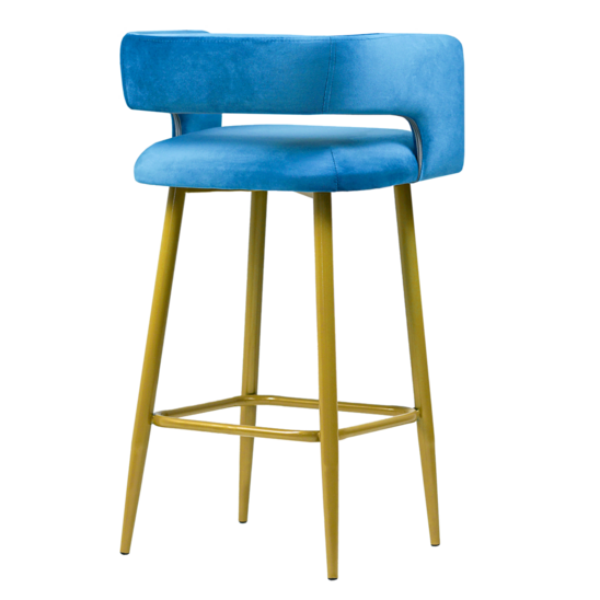 Mars bar stool, blue velour Romance 54, legs metal gold - photo 2