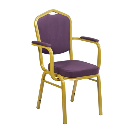 Hit 25mm chair with armrests, gold, purple velour - photo 1