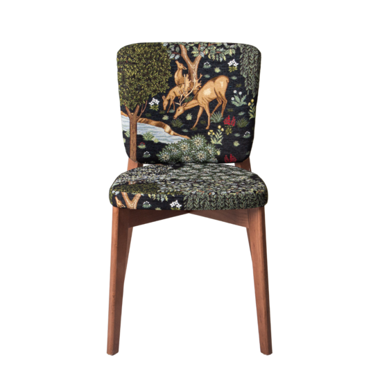 Safir chair, seat and backrest in front tapestry "By the stream", backrest in back velour imperia dark blue, legs beech, stain light walnut - photo 2