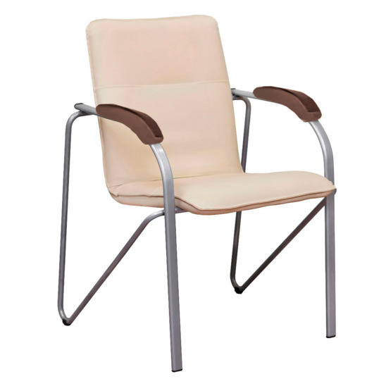 Samba chair, Nitro Beige leatherette, silver frame, light walnut armrests - photo 1