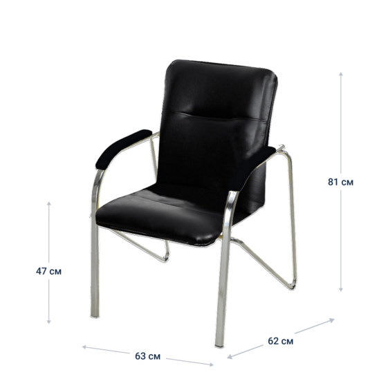 Samba chair, Black eco-leather, chrome frame, soft armrests - photo 3