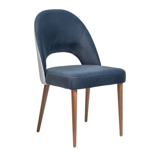 Mallin chair, blue velour, grey jacquard backrest, walnut legs - photo 1