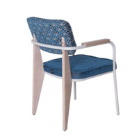 Product photo Mix chair, chenille Twinkle seat col.12 sky, chenille Twinkle star cool backrest. 12 sky, beech legs, white stain from the ChiedoCover company.