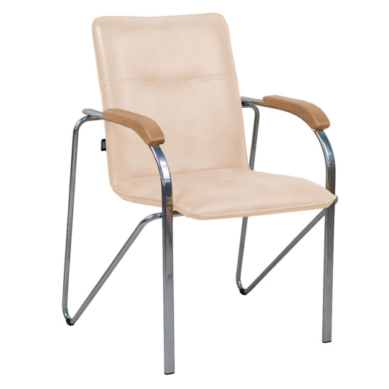 Samba chair, Nitrocream leatherette, chrome frame, beech lacquered armrests - photo 1