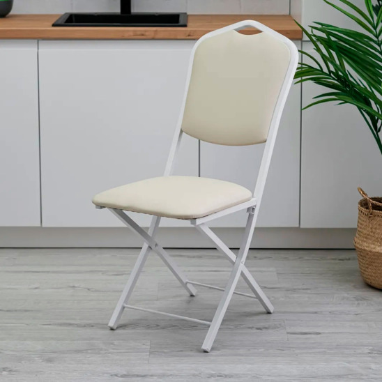 Hit 20mm folding chair, white, beige eco-leather - photo 3