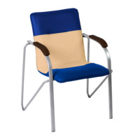 Product photo Samba chair, silver frame, armrests beech stain wenge, upholstery leatherette Galaxy Cream and Galaxy Blue from the manufacturer ChiedoCover, product picture, real product photo