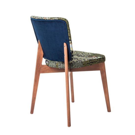 Safir chair, seat and backrest in front tapestry "By the stream", backrest in back velour imperia dark blue, legs beech, stain light walnut - photo 4