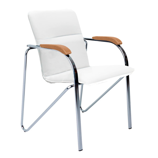 Samba chair, Galaxy New White leatherette, electroplating, beech armrests, lacquered - photo 1