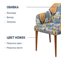 Product photo Tulip chair, Owl tapestry, brown legs from the ChiedoCover company.