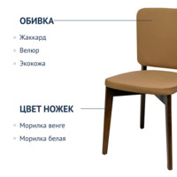 Product photo Safir chair, velour Velutto-03 beige, antique walnut from the ChiedoCover company.