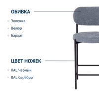 Product photo Gawaii bar stool, boucle Stella blue stone, legs metal black moire from the ChiedoCover company.