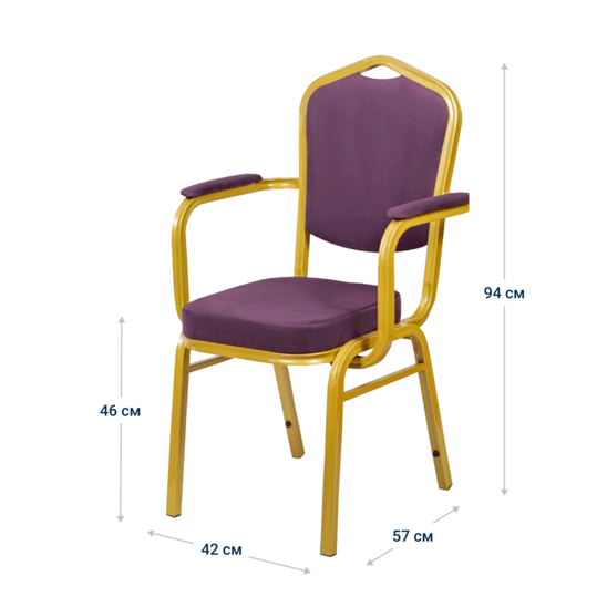 Hit 25mm chair with armrests, gold, purple velour - photo 6