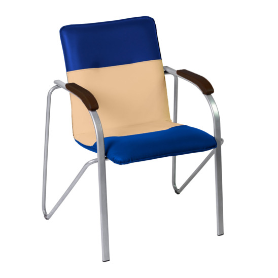 Samba chair, silver frame, armrests beech stain wenge, upholstery leatherette Galaxy Cream and Galaxy Blue - photo 1