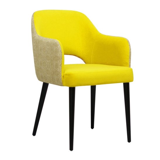 Rose chair, yellow velour, tapestry back, black legs - photo 1