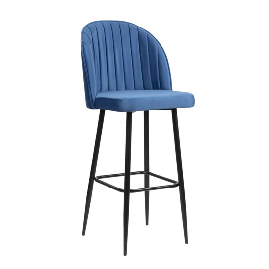 Tony bar stool, velour blue, metal black - photo 1