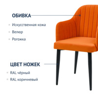 Product photo Tulip chair, velour orange Velutto 27, metal legs from the ChiedoCover company.