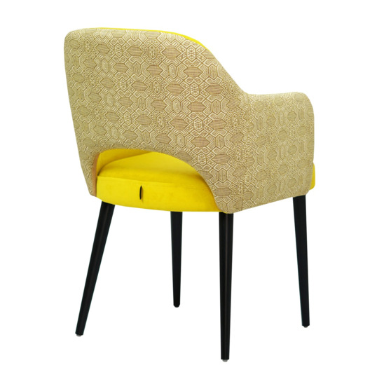 Rose chair, yellow velour, tapestry back, black legs - photo 3