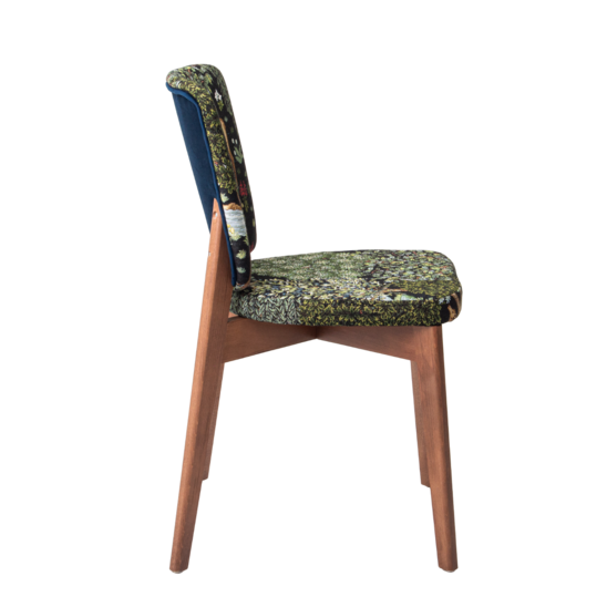 Safir chair, seat and backrest in front tapestry "By the stream", backrest in back velour imperia dark blue, legs beech, stain light walnut - photo 3