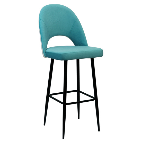 Mallin bar stool, blue velour Cartier ocean/white Cartier linen, metal legs - photo 1