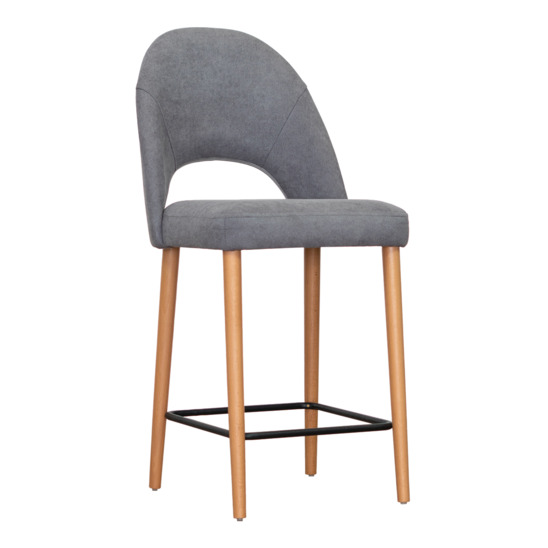 Mallin bar stool, grey velour, beech legs - photo 1