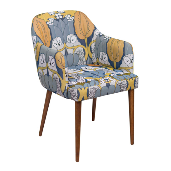 Tulip chair, Owl tapestry, brown legs - photo 1