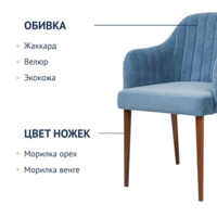 Product photo Tulip chair, velour Verona 27 jeans blue, light walnut from the ChiedoCover company.