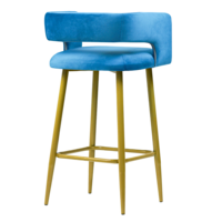 Product photo Mars bar stool, blue velour Romance 54, legs metal gold from the ChiedoCover company.