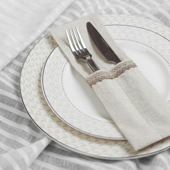 Couvert for 2 devices, linen, openwork - photo 4