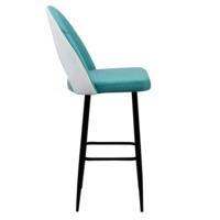 Product photo Mallin bar stool, blue velour Cartier ocean/white Cartier linen, metal legs from the ChiedoCover company.