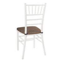 Product photo Chiavari chair is white, wooden, with a brown cushion from the ChiedoCover company.