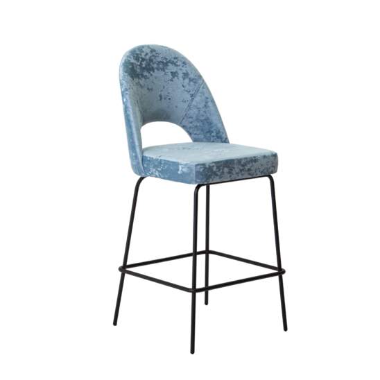 Mallin bar stool, velour Palermo sky08, metal legs - photo 1