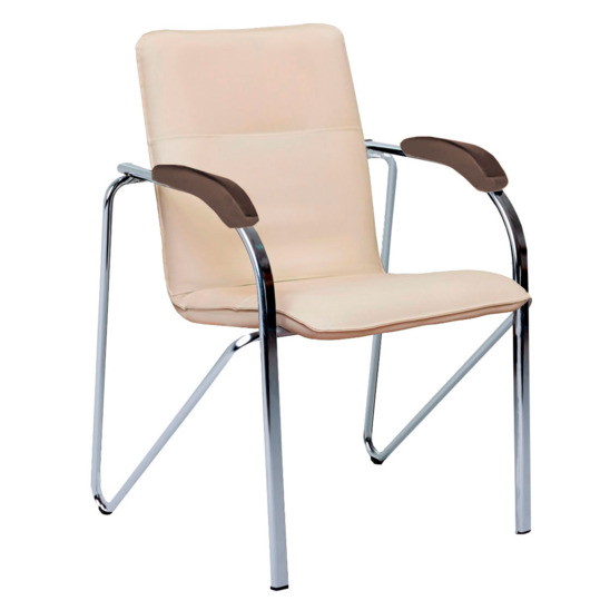 Samba chair, Nitro Beige leatherette, electroplated chrome frame, light walnut armrests - photo 1