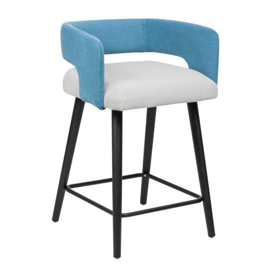 Marco bar stool, velour teddy 023 milk/ teddy 663 blue, black stain - photo 1