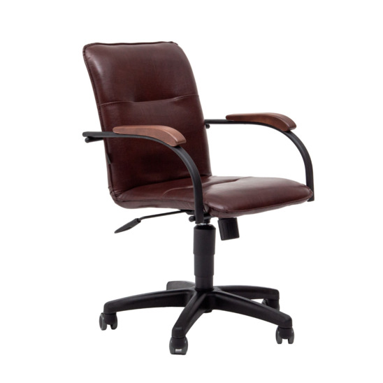 Office chair Samba, eco-leather Space Cognac, armrests beech, plastic crosspiece - photo 1