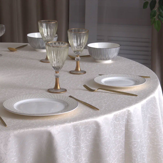 Round tablecloth D3000, Richard, ivory monogram - photo 1