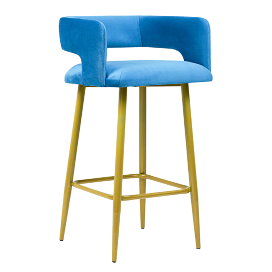 Mars bar stool, blue velour Romance 54, legs metal gold - photo 1