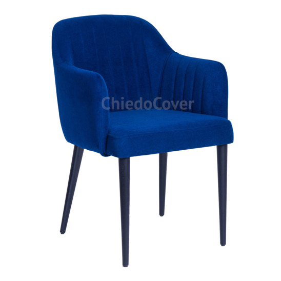 Tulip chair, royal blue corduroy, black legs - photo 1