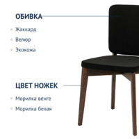 Product photo Safir chair, velour Velutto-34 black, stain wenge from the ChiedoCover company.