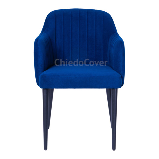 Tulip chair, royal blue corduroy, black legs - photo 2