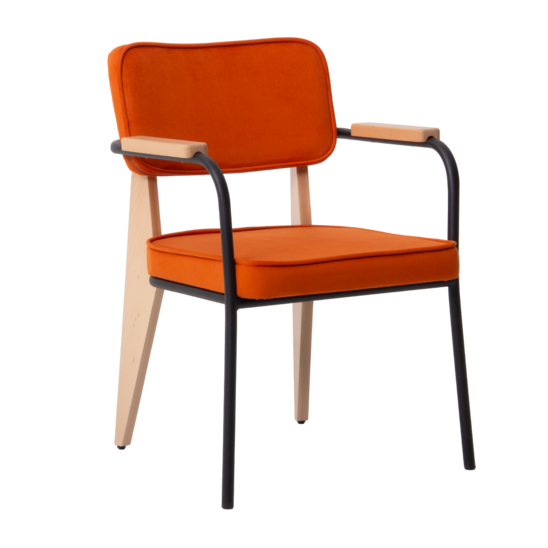 Mix Orange chair, velour Velutto 27, legs beech, stain light walnut , frame RAL 9005 - photo 1