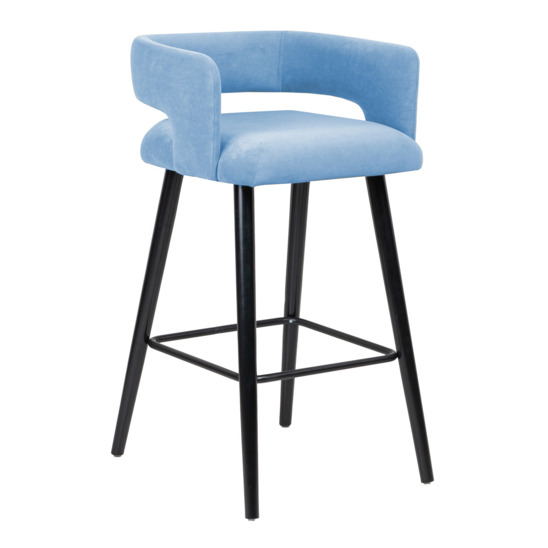 Marco bar stool, blue velour/ black frame - photo 1