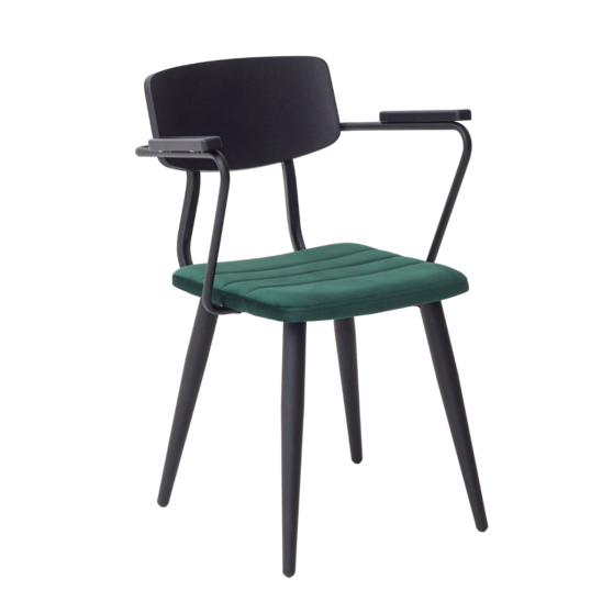 Kato chair with armrests, wooden back, metal legs - photo 1