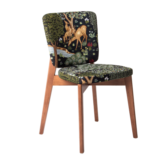 Safir chair, seat and backrest in front tapestry "By the stream", backrest in back velour imperia dark blue, legs beech, stain light walnut - photo 1