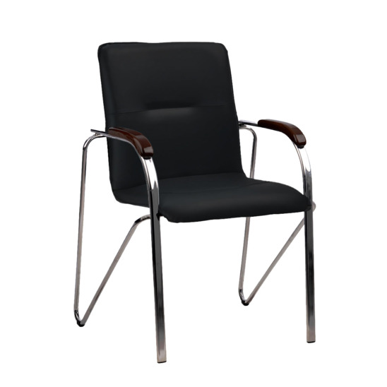 Samba chair, eco-leather BLACK, chrome frame, armrests beech antique walnut - photo 1